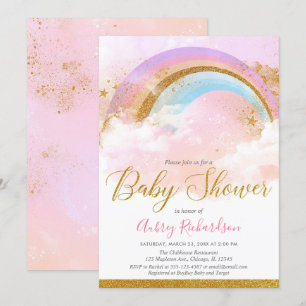 Rainbow baby shower meisje pastel roze goud kaart