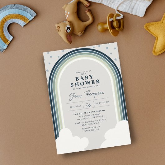 Rainbow Baby shower Muted Colors Boy Kaart