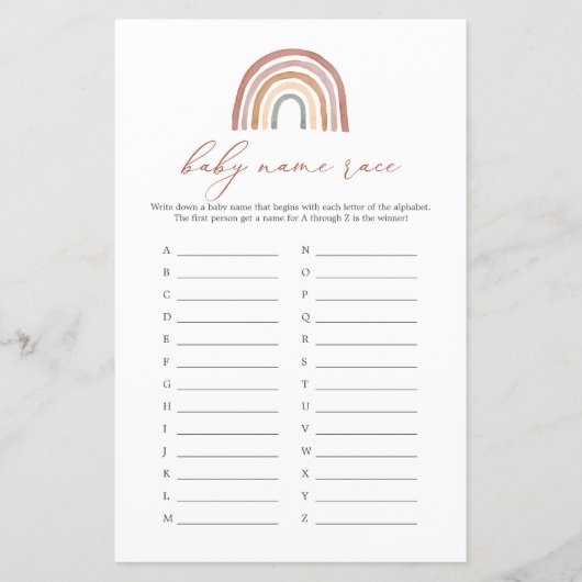 Rainbow Baby shower Name Race Game (Voorkant)