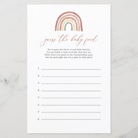 Rainbow Baby shower raden de Baby Food spel (Voorkant)