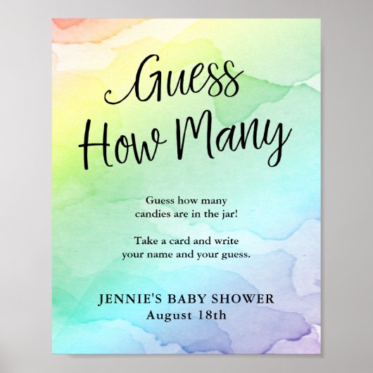 Rainbow-Baby shower raden hoeveel games er worden  Poster (Voorkant)