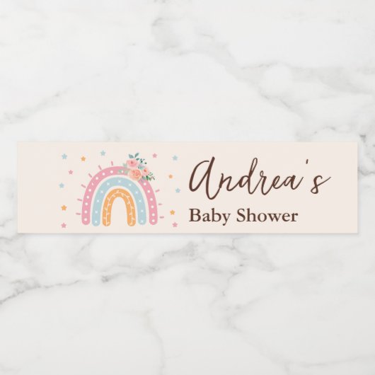 Rainbow Baby shower Roze Waterfles Etiket (Enkel label)