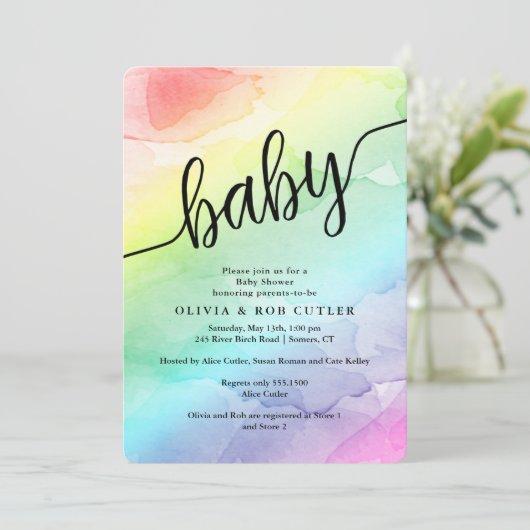 Rainbow Baby shower Script Baby Kaart (Staand voorkant)