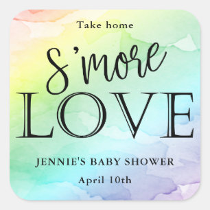 Rainbow Baby shower, S'More Liefde Favor Tag Vierkante Sticker