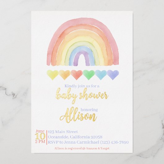 Rainbow Baby shower-uitnodiging Folie Uitnodiging (Voorkant)