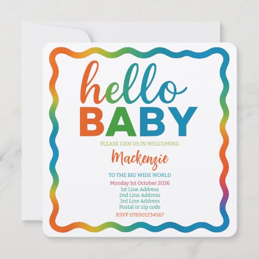 Rainbow baby shower uitnodiging gepersonaliseerde (Voorkant)
