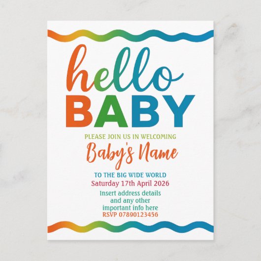 Rainbow baby shower uitnodiging gepersonaliseerde (Voorkant)