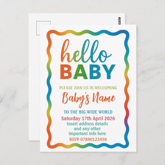 Rainbow baby shower uitnodiging gepersonaliseerde  (Voorkant / Achterkant)
