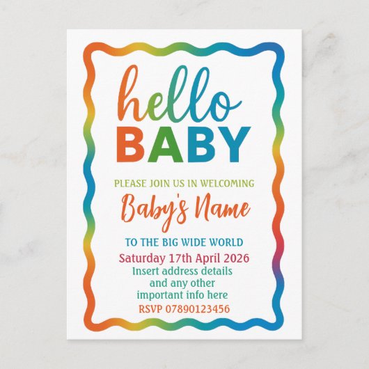 Rainbow baby shower uitnodiging gepersonaliseerde  (Voorkant)