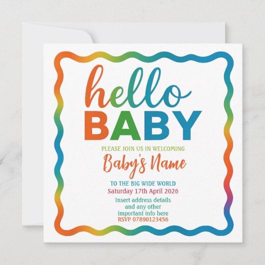 Rainbow baby shower uitnodiging gepersonaliseerde  (Voorkant)