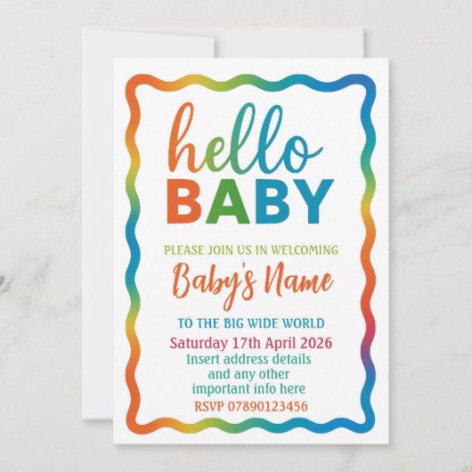 Rainbow baby shower uitnodiging gepersonaliseerde  (Voorkant)