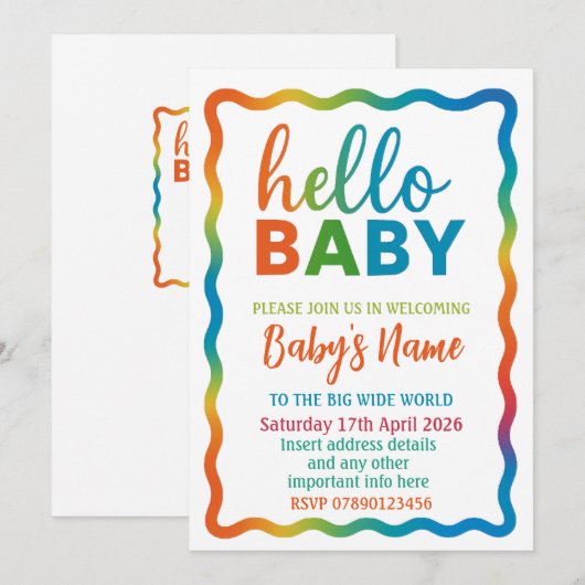 Rainbow baby shower uitnodiging gepersonaliseerde  (Voorkant / Achterkant)