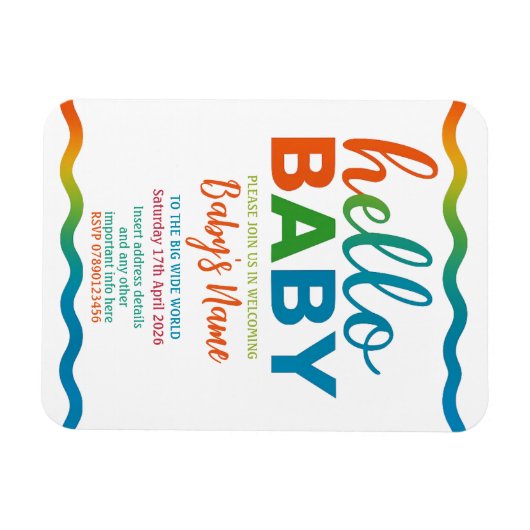 Rainbow baby shower uitnodiging gepersonaliseerde  magneet (Horizontaal)