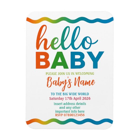 Rainbow baby shower uitnodiging gepersonaliseerde magneet (Verticaal)