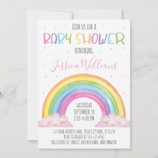 Rainbow Baby shower Uitnodiging, Meisje Baby showe Kaart (Voorkant)