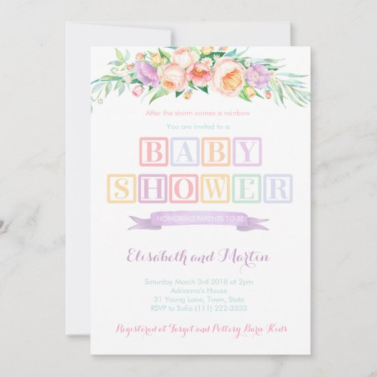Rainbow-baby shower-uitnodigingskaarten, pastelkle kaart (Voorkant)