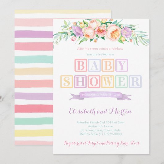 Rainbow-baby shower-uitnodigingskaarten, pastelkle kaart (Voorkant / Achterkant)