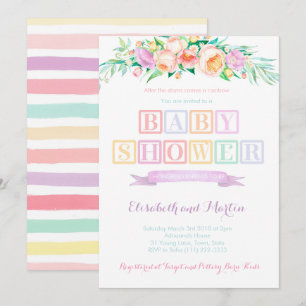 Rainbow-baby shower-uitnodigingskaarten, pastelkle kaart