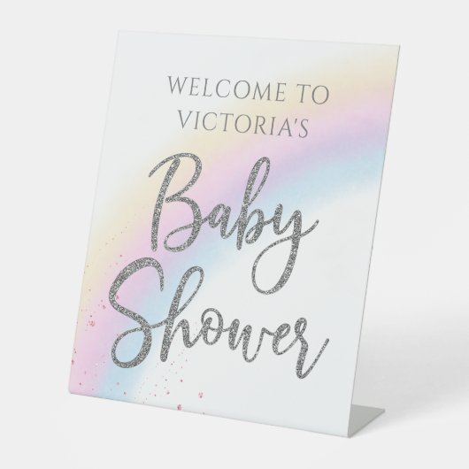 Rainbow Baby shower Welkomstbord Tafel Reclamebord Met Voetstuk (Voorkant)