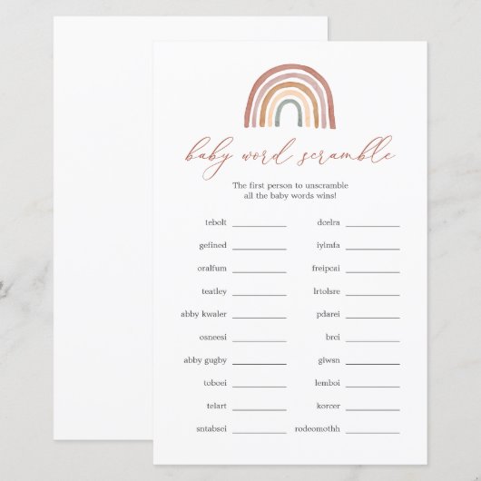 Rainbow Baby shower Word Scramble Game (Voorkant / Achterkant)