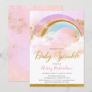 Rainbow baby sprinkle girl pastel roze goud kaart