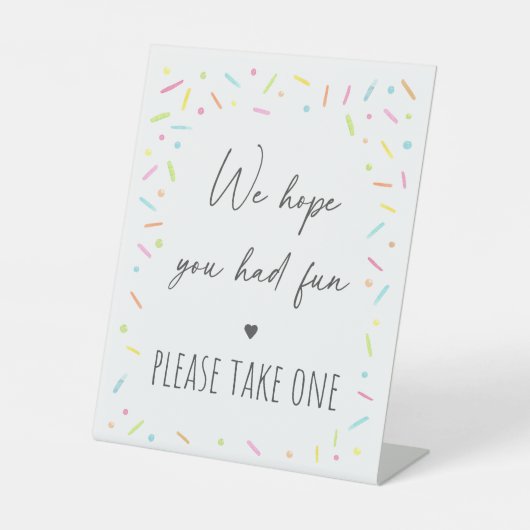 Rainbow Baby Sprinkle Party Favor Reclamebord Met Voetstuk (Voorkant)