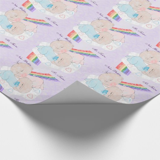 Rainbow Baby Twins Gepersonaliseerd Cadeaupapier (Hoek)