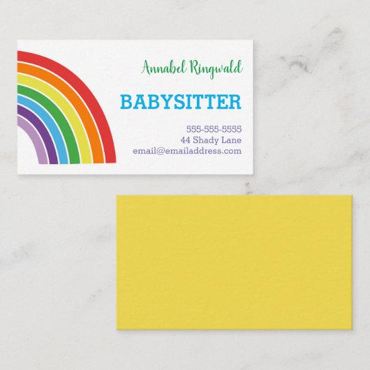 Rainbow Babysitter Childcare Provider  Visitekaartje (Voorkant / Achterkant)