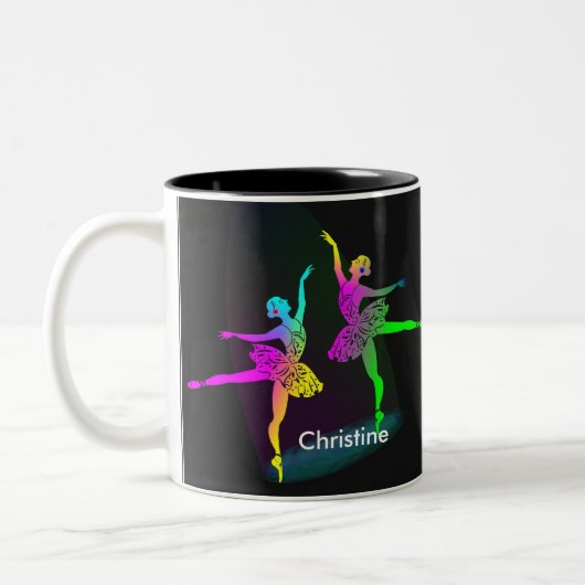 Rainbow Ballerinas Dancing Personalized Tweekleurige Koffiemok (Links)