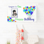 Rainbow BALLON Boy 1st Birthday Foto Blauw Groen Spandoek (Insitu)