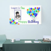 Rainbow BALLON Boy 1st Birthday Foto Blauw Groen Spandoek (Beurs)