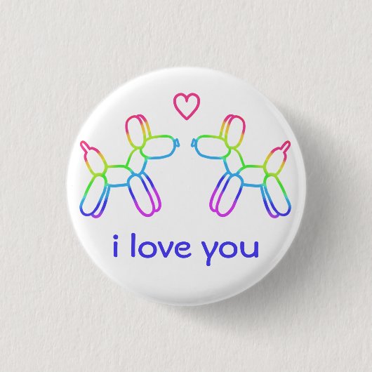 Rainbow Ballon Dogs Button "I Love You" (Voorkant)
