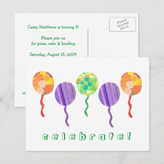 Rainbow ballon verjaardagsfeestje uitnodiging (Voorkant / Achterkant)