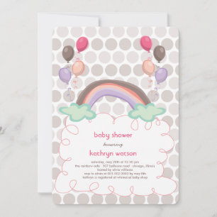Rainbow & ballonnen Baby Girl Shower Invitation Kaart