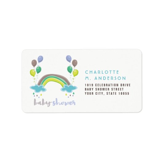 Rainbow & ballonnen Boy Baby shower Return Address Etiket (Voorkant)