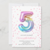 Rainbow Balloon 5th Birthday Girl Party Nummer Kaart (Voorkant)
