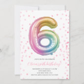 Rainbow Balloon 6th Birthday Girl Party Nummer Kaart (Voorkant)
