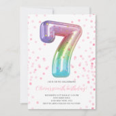 Rainbow Balloon 7th Birthday Girl Party Nummer Kaart (Voorkant)