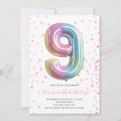 Rainbow Balloon 9th Birthday Girl Party Nummer Kaart (Voorkant)