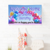 Rainbow Balloon Arch Custom Welkom Home Sign Spandoek (Insitu)