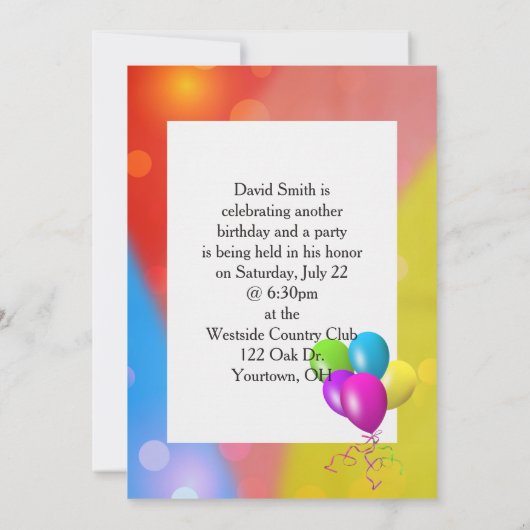 Rainbow Balloon Bokeh uitnodigen Kaart (Achterkant)