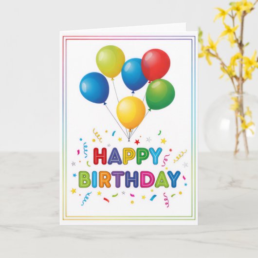 Rainbow Balloon Celebration – Happy Birthday Card Kaart (Gele Bloem)
