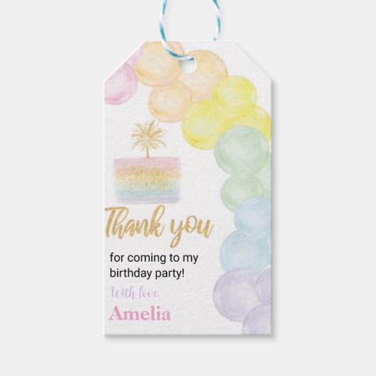 Rainbow Balloon Dank u Label Verjaardagsfeest Cadeaulabel (Voorkant)