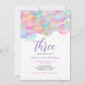 Rainbow Balloon Roze 3e Verjaardagsfeest Kaart (Voorkant)
