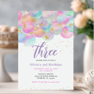 Rainbow Balloon Roze 3e Verjaardagsfeest Kaart