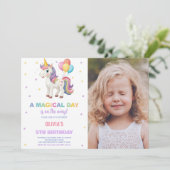 Rainbow Balloon Unicorn Verjaardag Uitnodigingen f (Staand voorkant)