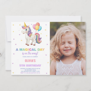Rainbow Balloon Unicorn Verjaardag Uitnodigingen f