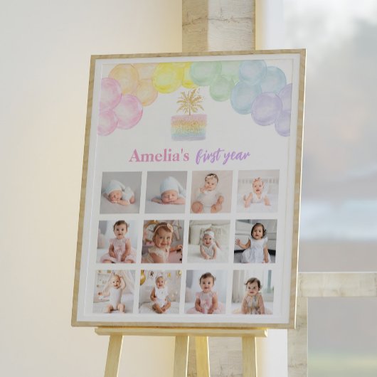 Rainbow Balloon Verjaardag Foto Mijlpaal teken Poster