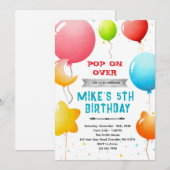 Rainbow Balloons Birthday Invitation Kaart (Voorkant / Achterkant)