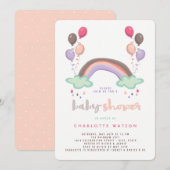 Rainbow & Balloons Cute Whimsical Girl Baby Shower Kaart (Voorkant / Achterkant)